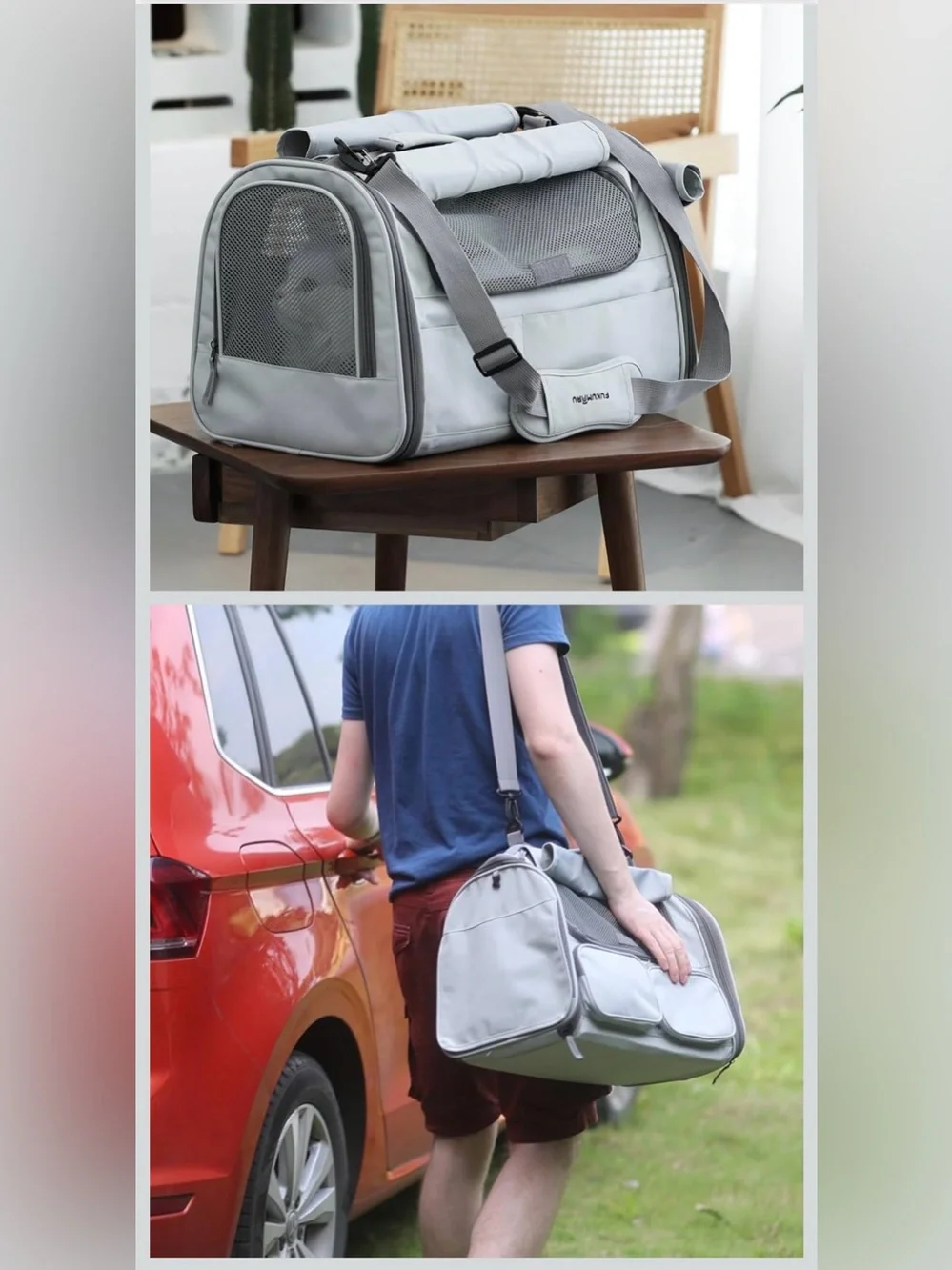 Soft-Sided Pet Travel Carrier - Light Gray Airline-Approved Pet Bag